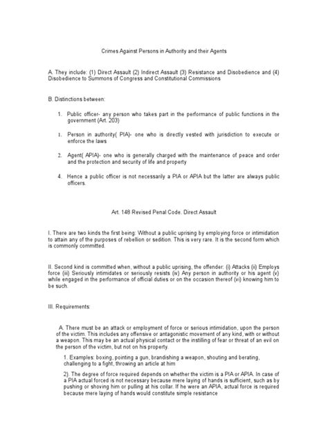 Crimes Against Persons in Authority and their Agents.